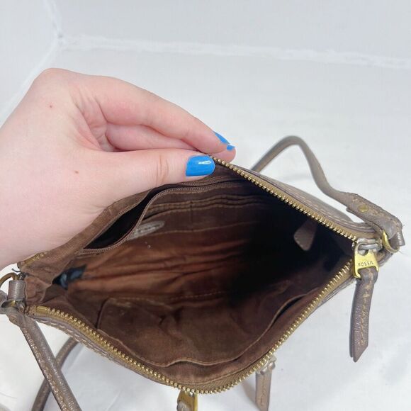 Fossil Erin Copper Metallic Leather Crossbody Bag Purse - Picture 5 of 12